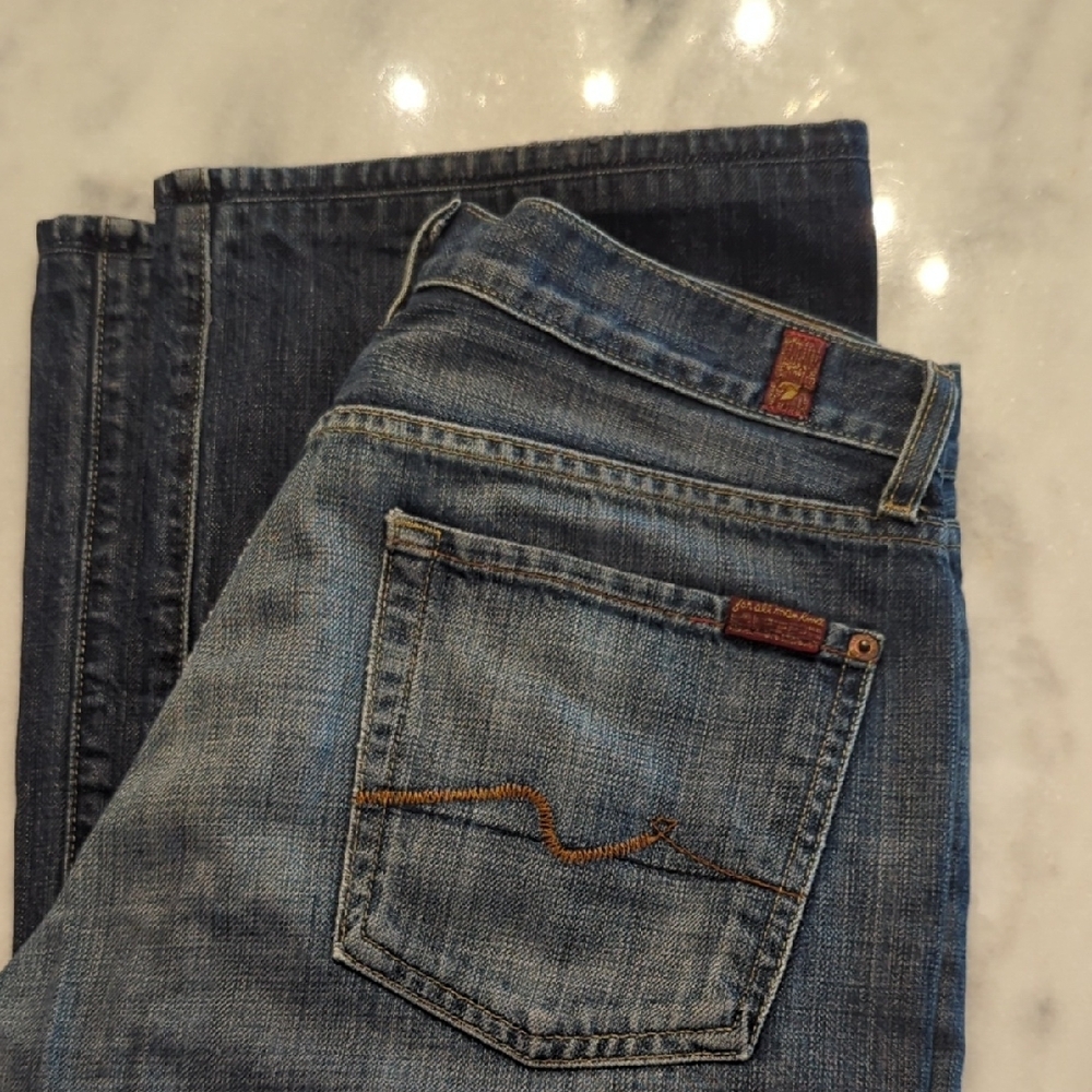 7 FOR ALL MANKIND Mens 31x29. Blue Button-Fly Jeans Relaxed Fit T521061U-061U